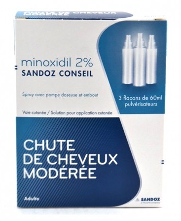 Minoxidil 2% Sandoz 3 Flacons de 60ml
